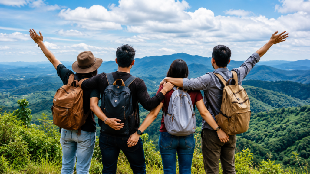 Celebrating the view with friends